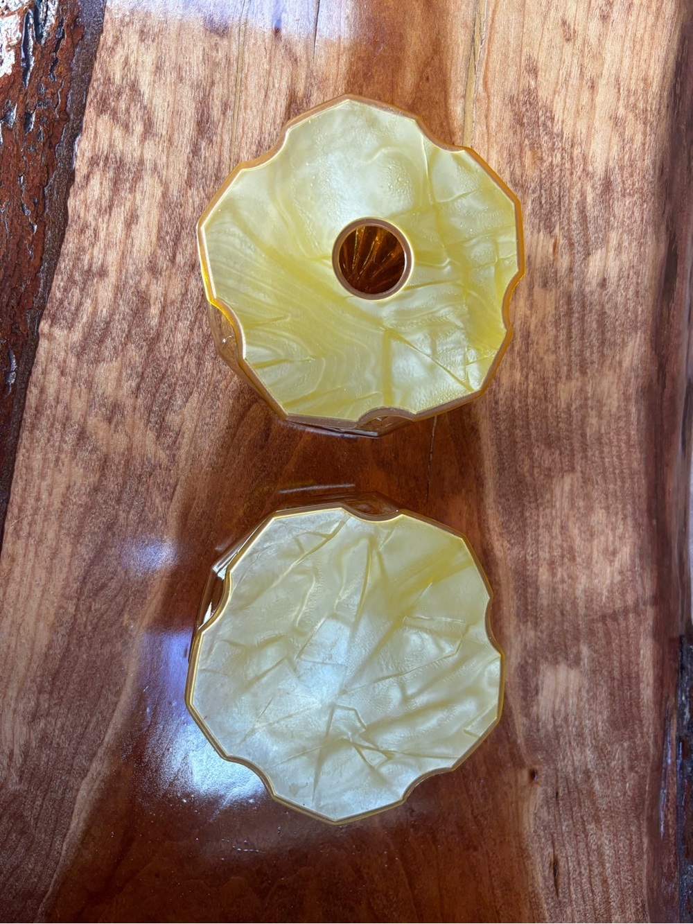 BAKELITE AMBER GLASS VANITY POWDER JAR & HAIR RECEIVER JAR CELLULOID BAKELITE